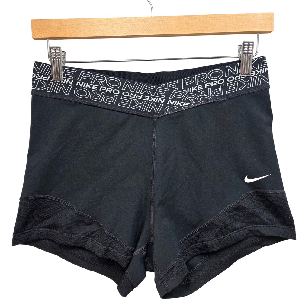 Nike Pro Athletic Booty Shorts Womens L Dri Fit Training Crossover Waist Black